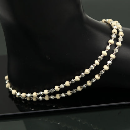 Handmade 24-inch sterling silver basil rosary beads with wooden accents on a silver chain, unisex jewelry by TRIBAL ORNAMENTS.