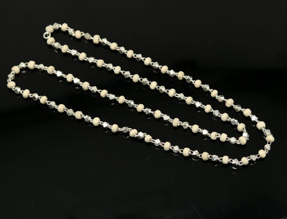 24-inch sterling silver handmade wooden basil rosary beads unisex necklace with silver chain, customized Tulsi mala jewelry by TRIBAL ORNAMENTS