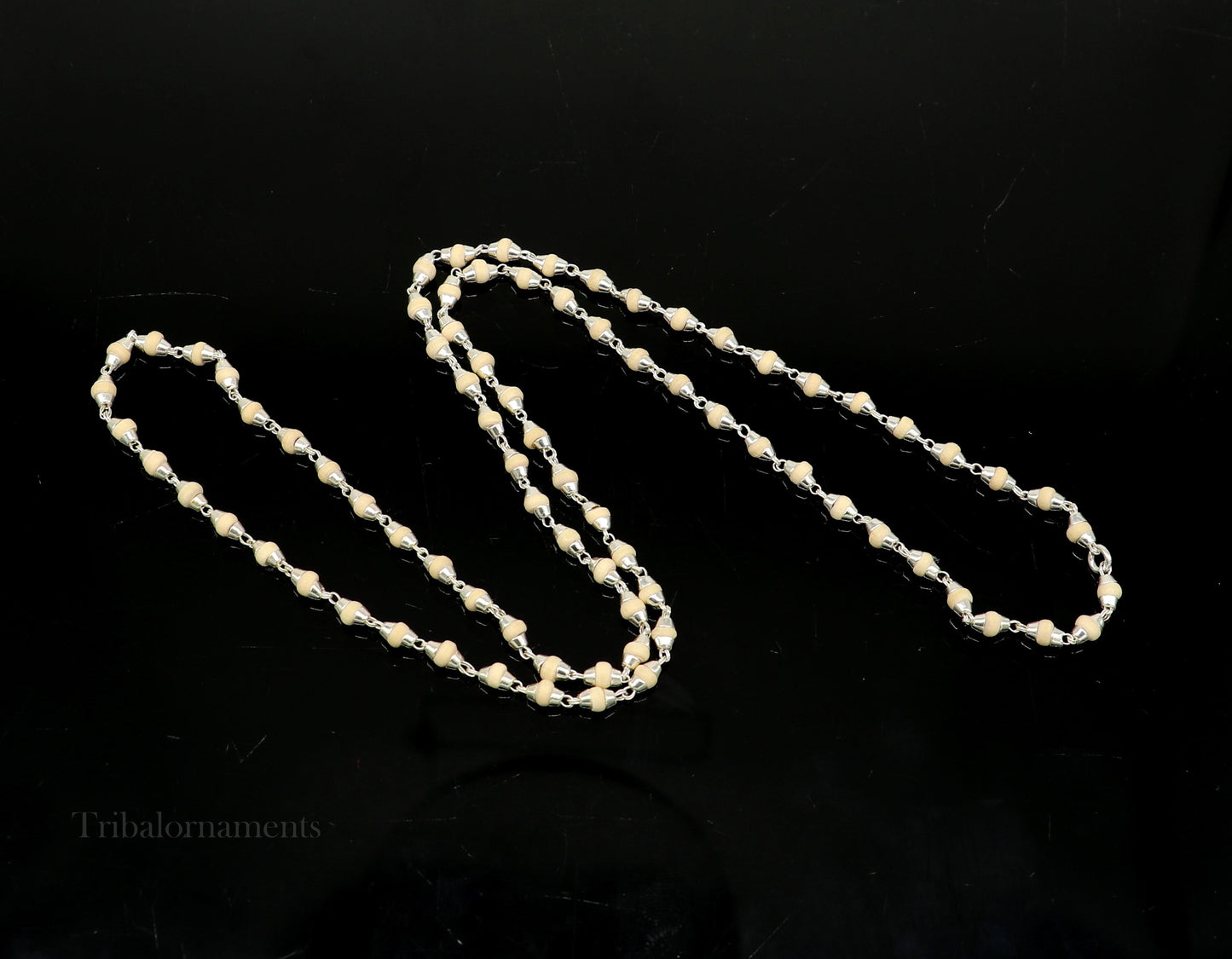 24" Sterling silver handmade wooden beads Holy basil rosary beads silver chain necklace unisex jewelry, tulsi mala customized necklace ch114 - TRIBAL ORNAMENTS