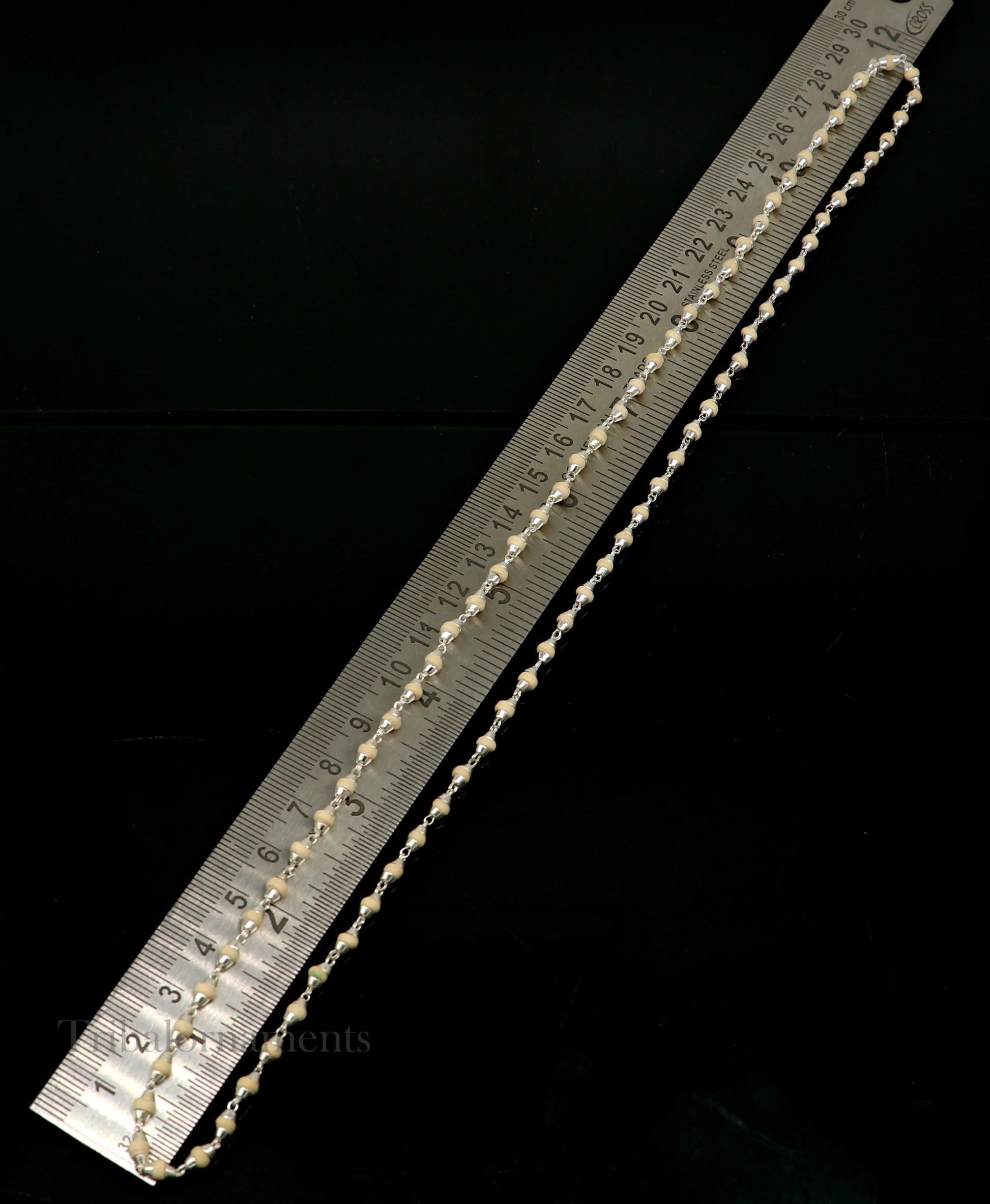 24" Sterling silver handmade wooden beads Holy basil rosary beads silver chain necklace unisex jewelry, tulsi mala customized necklace ch114 - TRIBAL ORNAMENTS