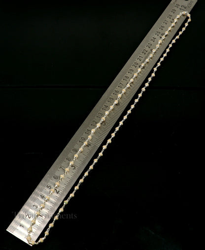 Handmade 24-inch sterling silver Holy Basil rosary beads with wooden beads on a silver chain necklace, unisex jewelry.