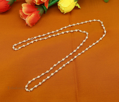 24-inch sterling silver rosary necklace with wooden beads and Holy basil accents, unisex jewelry with a silver chain from TRIBAL ORNAMENTS.