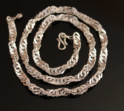 24-inch solid sterling silver Cuban link chain necklace, handmade tribal jewelry, perfect for daily wear and gifting.