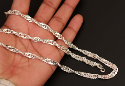 24-inch solid sterling silver Cuban link chain necklace from Tribal Ornaments, handmade jewelry with a sleek, durable design.