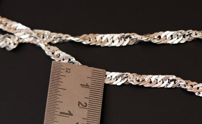 24-inch solid sterling silver Cuban link chain necklace by TRIBAL ORNAMENTS, handmade, stylish jewelry for daily wear and gifting