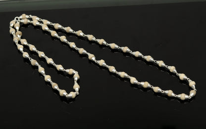 Sterling silver basil rosary necklace with 54 wooden beads, silver chain, unisex jewelry, handcrafted by TRIBAL ORNAMENTS.