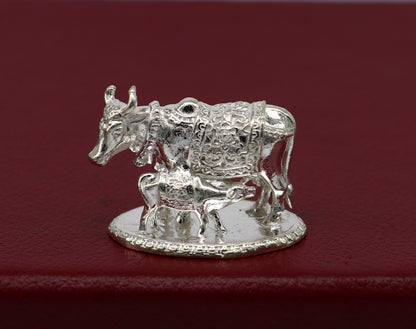 25 grams Divine cow with calf 925 sterling silver soled Kamdhenu cow, deity's cow, wishing cow, silver worshipping puja art616 - TRIBAL ORNAMENTS