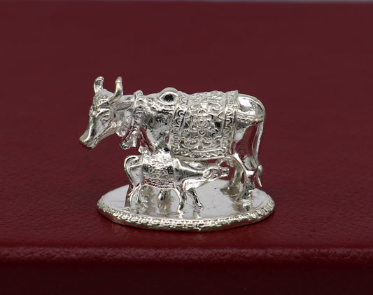 25 grams Divine cow with calf 925 sterling silver soled Kamdhenu cow, deity's cow, wishing cow, silver worshipping puja art616 - TRIBAL ORNAMENTS