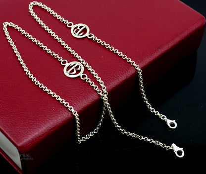 Sterling silver face mask and eyeglass chain with B alphabet design, 25 inches long, stylish women’s accessory by TRIBAL ORNAMENTS.