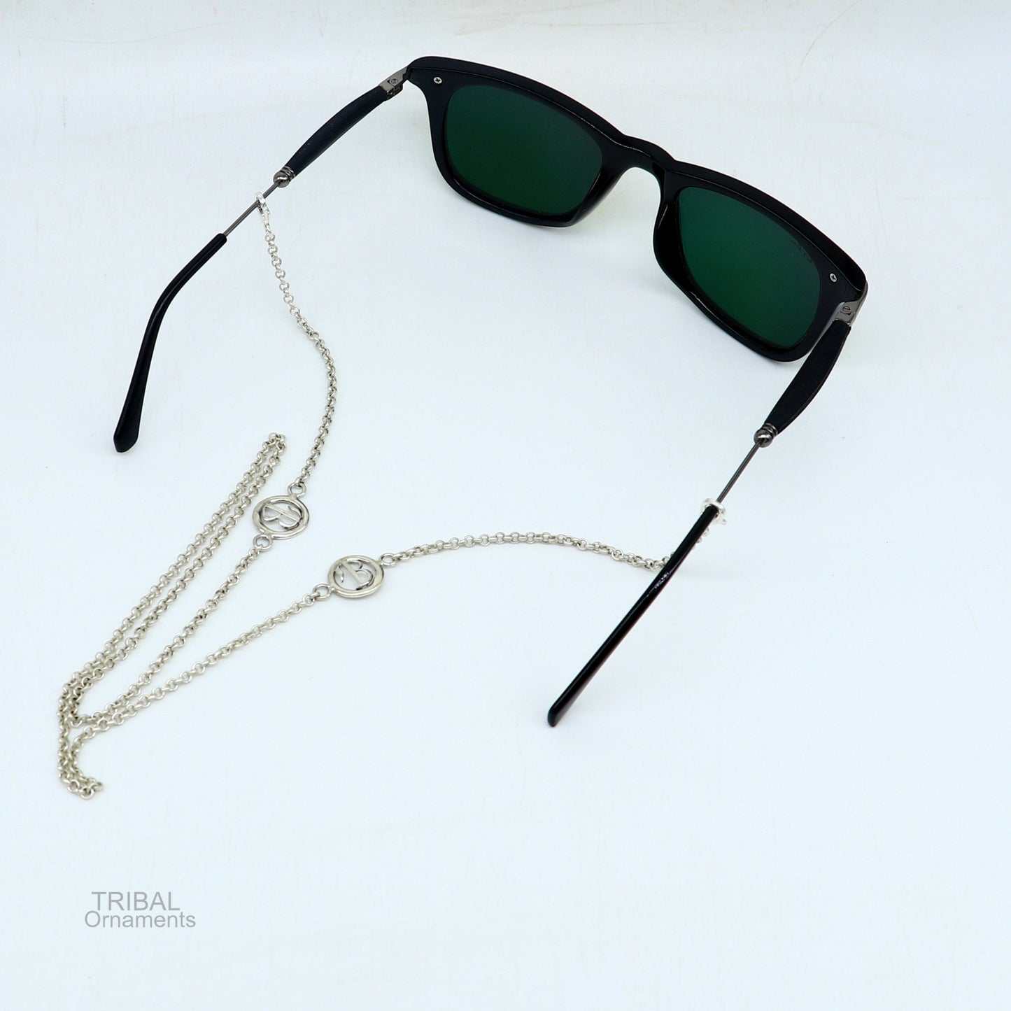 Sterling silver face mask and eyeglass chain with B alphabet design, 25 inches long, stylish women's sunglass and eyeglass cord.