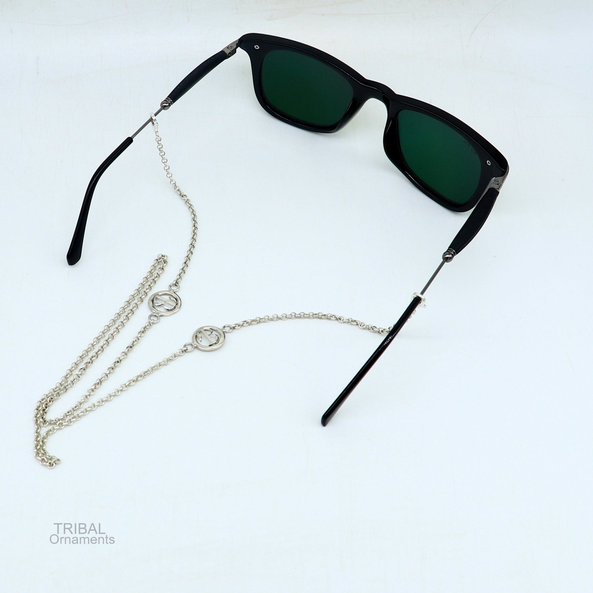 Sterling silver face mask and eyeglass chain with B alphabet design, 25 inches long, stylish women's sunglass and eyeglass cord.