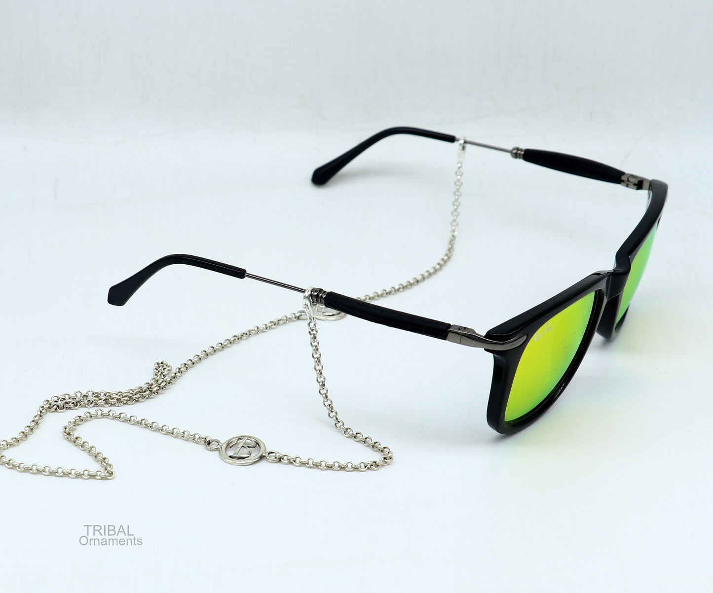 Sterling silver face mask chain with B alphabet design, stylish eyeglass and sunglasses cord, 25 inches long for women.