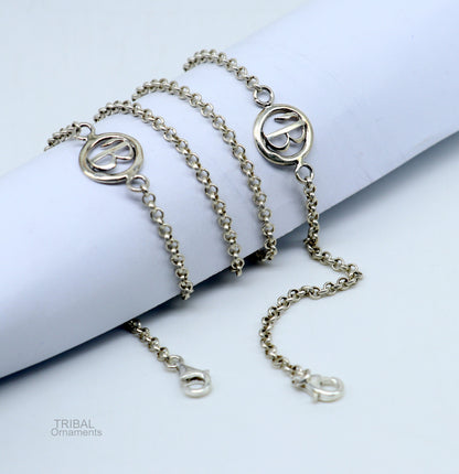 Sterling silver face mask and eyeglass chain with B alphabet design, 25 inches long, stylish and lightweight for women.