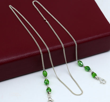 Sterling silver 25-inch Cuban link chain by TRIBAL ORNAMENTS, stylish eyeglass or mask chain for women.