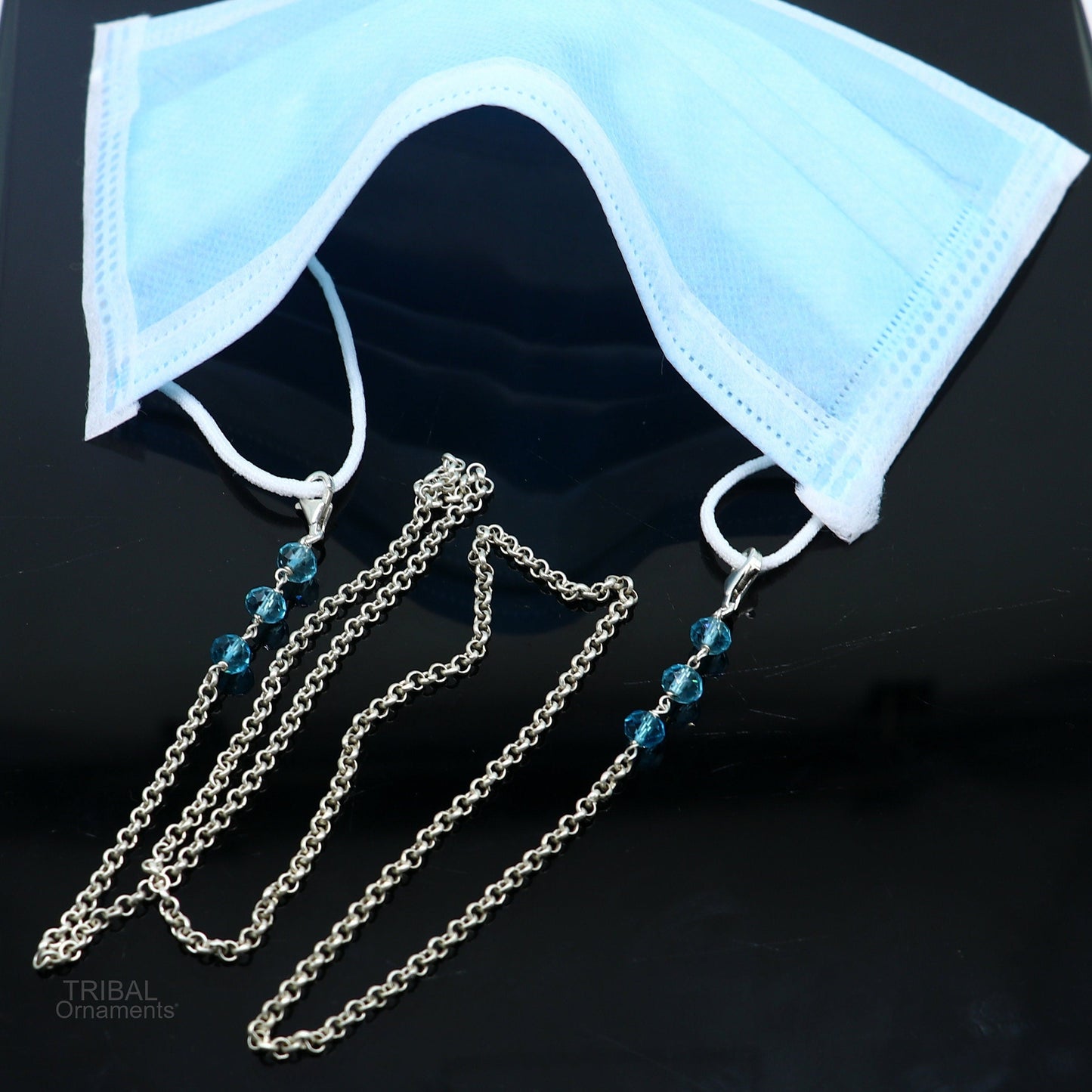 Sterling silver 26-inch face mask and eyeglass chain with rolo links, stylish women’s sunglass and mask cord by TRIBAL ORNAMENTS.