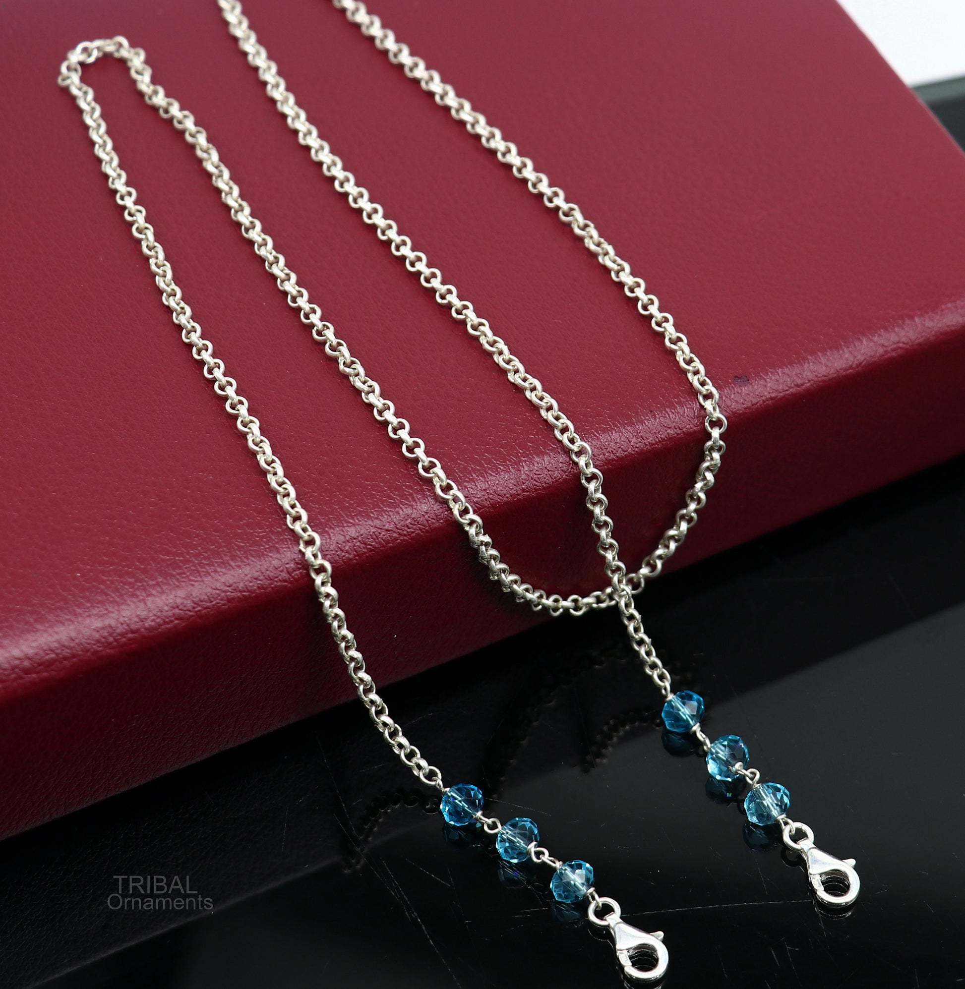 Sterling silver 26-inch face mask and eyeglass chain with rolo link design, stylish accessory for women.