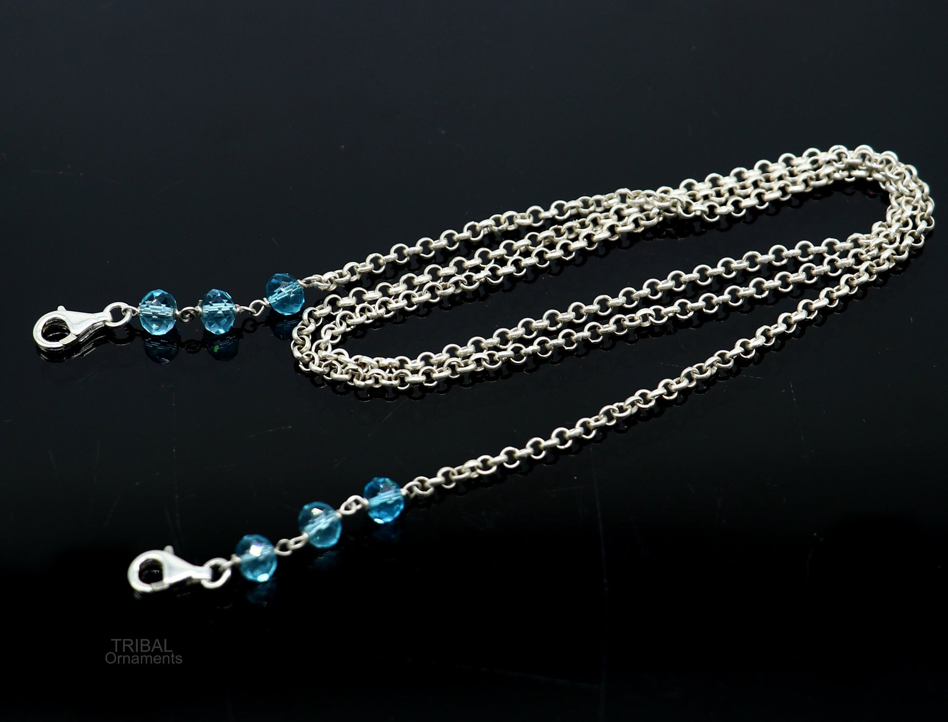 Sterling silver 26-inch face mask and eyeglass chain with rolo links, stylish accessory for women by Tribal Ornaments.