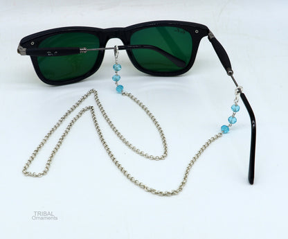 Sterling silver 26-inch face mask chain with rolo links, stylish eyeglass and sunglass cord for women.