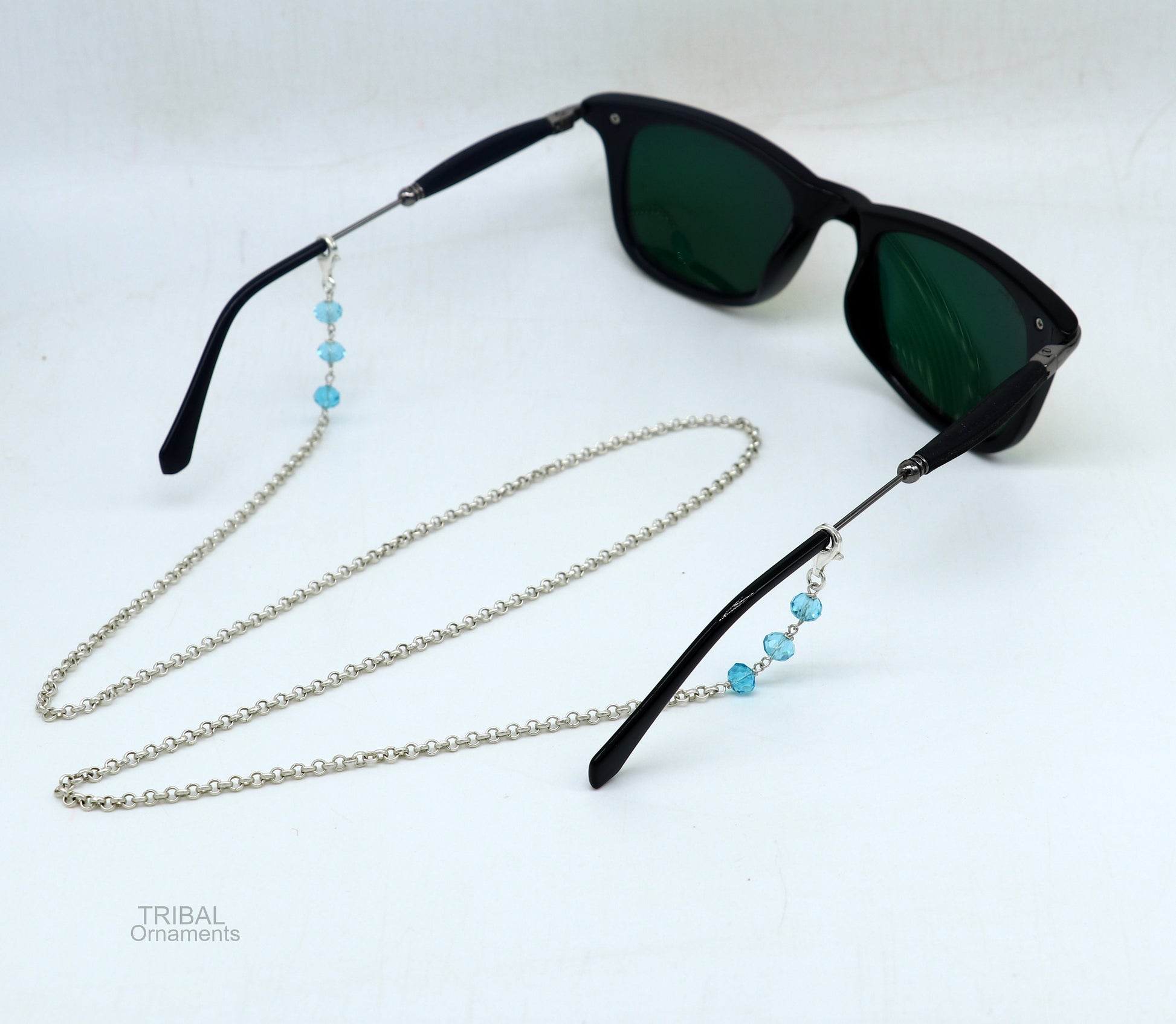 Sterling silver 26-inch face mask and eyeglass chain with rolo links, stylish women’s sunglass and mask cord by Tribal Ornaments.