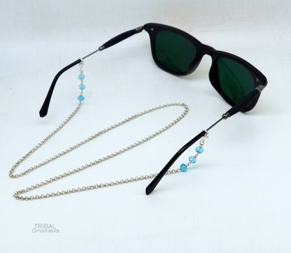 Sterling silver 26-inch face mask and eyeglass chain with rolo links, stylish women’s sunglass and mask cord by Tribal Ornaments.