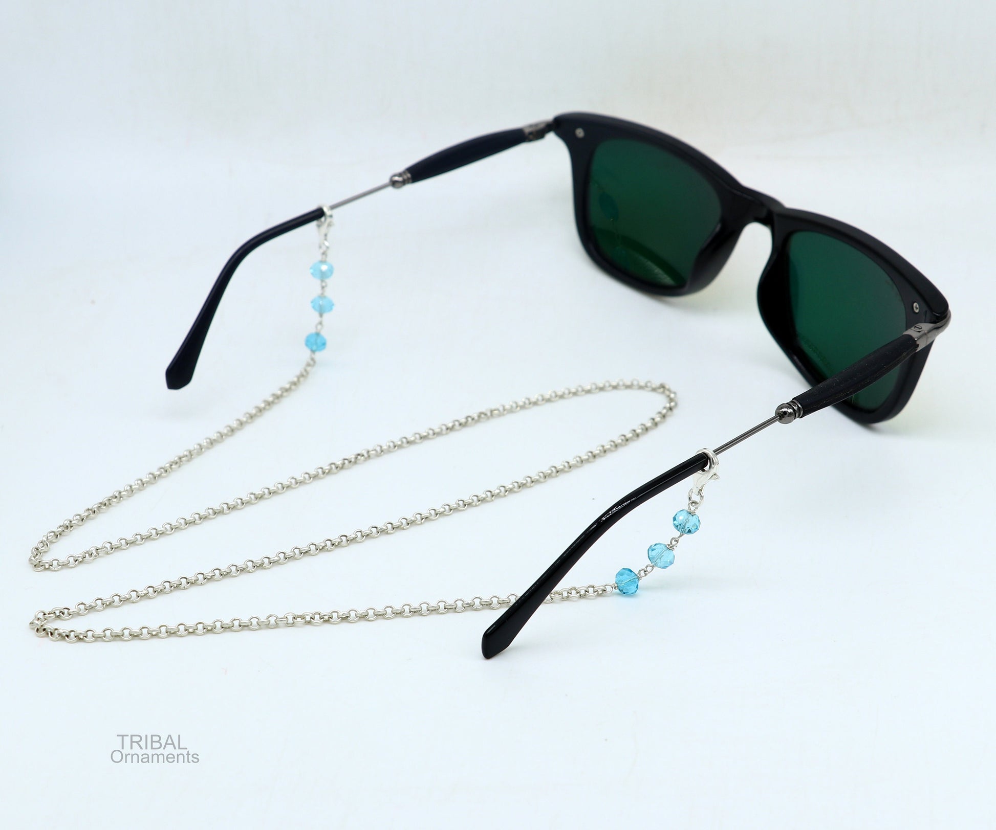 Sterling silver 26-inch face mask chain with rolo links, stylish eyeglass and sunglass cord for women.