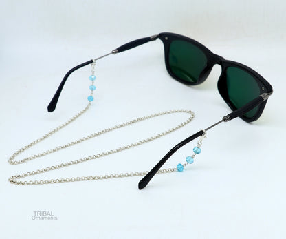 Sterling silver 26-inch face mask chain with rolo links, stylish eyeglass and sunglass cord for women.