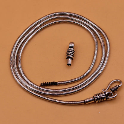 28-inch sterling silver snake chain necklace by TRIBAL ORNAMENTS, vintage oxidized solid silver screw chain for pendants.