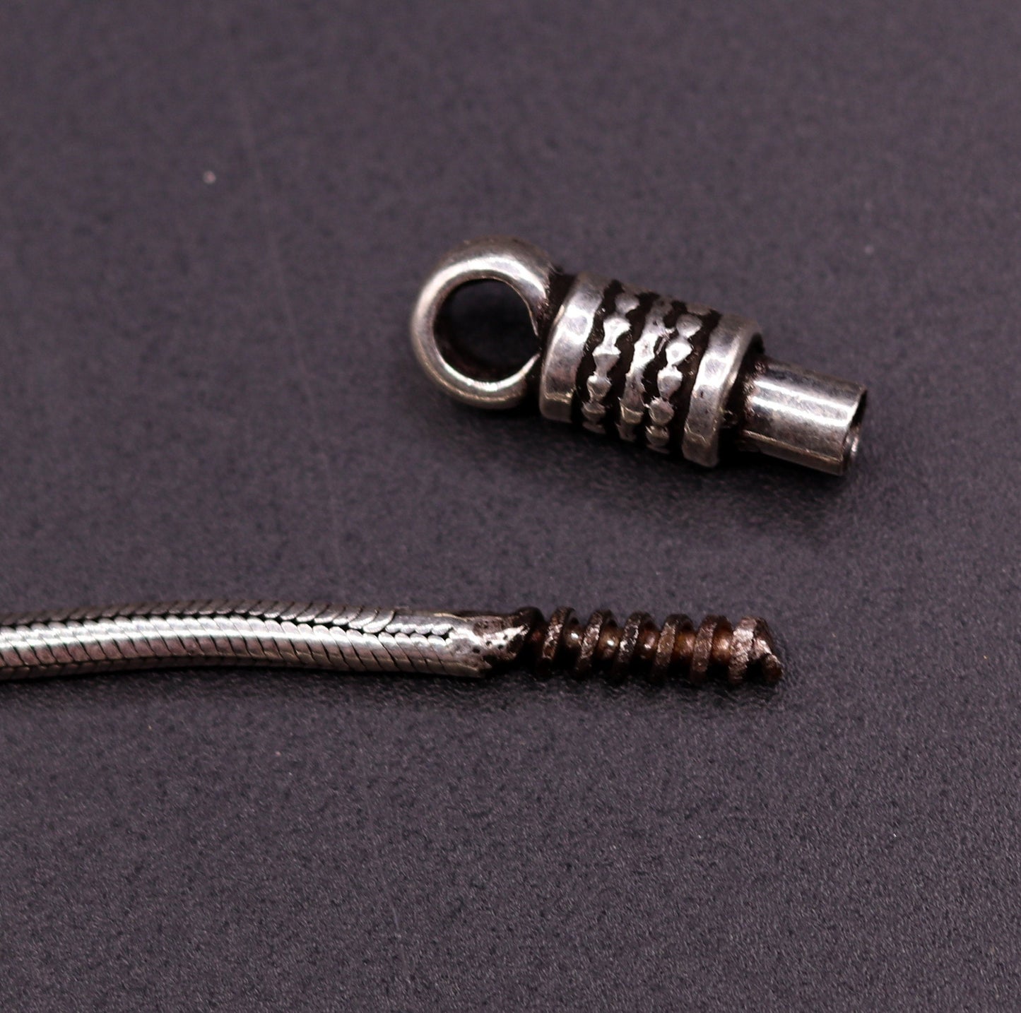 28-inch 925 sterling silver snake chain necklace by TRIBAL ORNAMENTS, vintage screw design, oxidized solid real chain for pendants