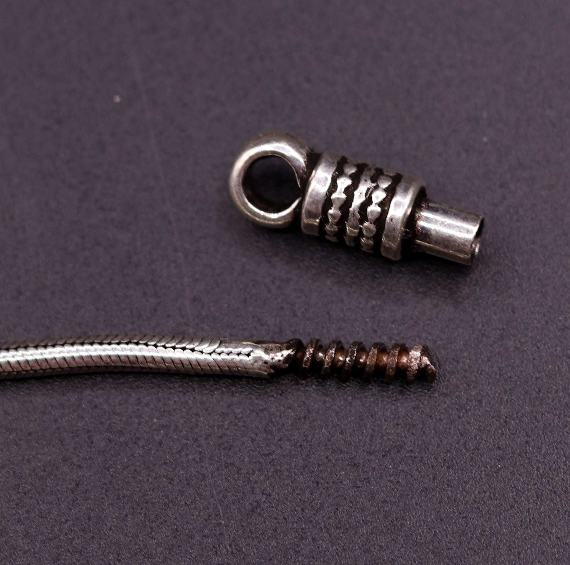 28-inch 925 sterling silver snake chain necklace by TRIBAL ORNAMENTS, vintage screw design, oxidized solid real chain for pendants