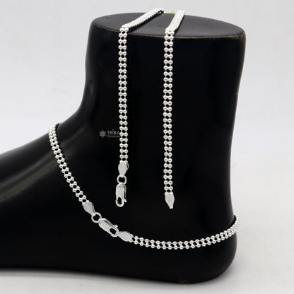 Sterling silver 10.5-inch double beaded anklet bracelet with lightweight, delicate design, perfect for belly dance or casual wear.