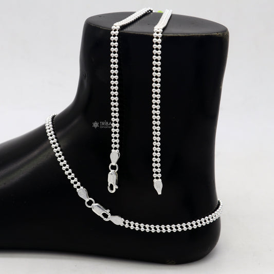 2mm 10.5" 925 sterling silver Double beaded/ball chain anklet bracelet light weight delicate anklets belly dance silver jewelry ank612 - TRIBAL ORNAMENTS
