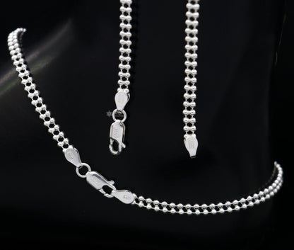 Sterling silver 2mm double beaded anklet bracelet with lightweight, delicate design, perfect for belly dance or casual wear.