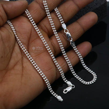 Sterling silver 2mm double beaded anklet bracelet with delicate lightweight chain, perfect for belly dance or casual wear.