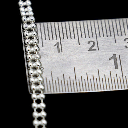 Sterling silver 2mm double beaded anklet chain with delicate design, lightweight belly dance jewelry, 10.5-inch length.