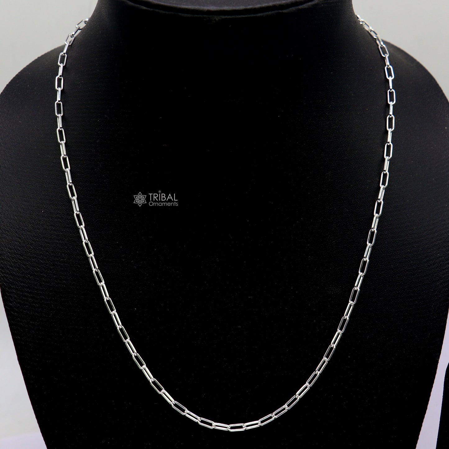 Sterling silver 18-inch 2mm fancy paperclip chain necklace by Tribal Ornaments, handmade stylish jewelry from India.