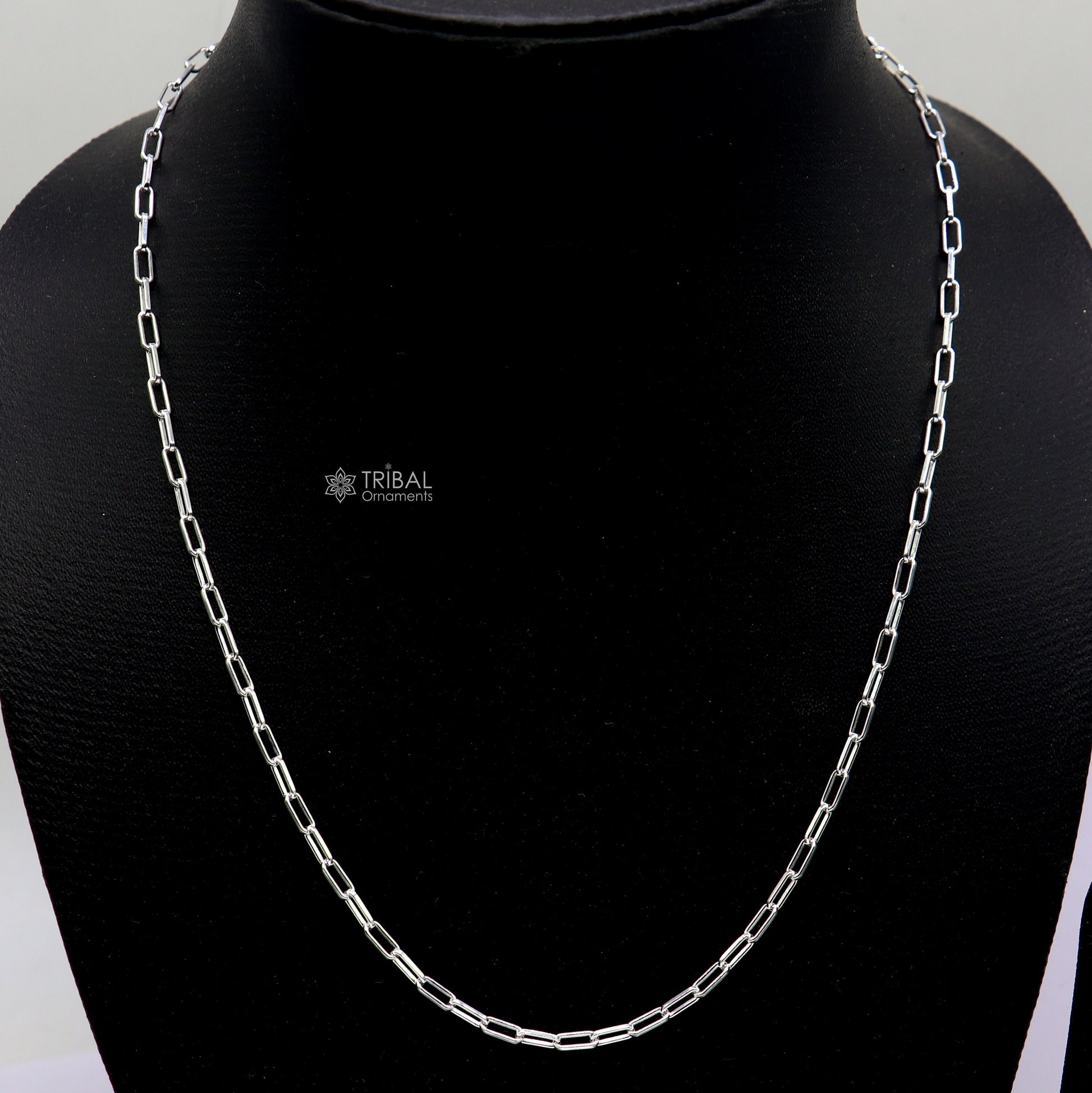 Sterling silver 18-inch 2mm fancy paperclip chain necklace by Tribal Ornaments, handmade stylish jewelry from India.