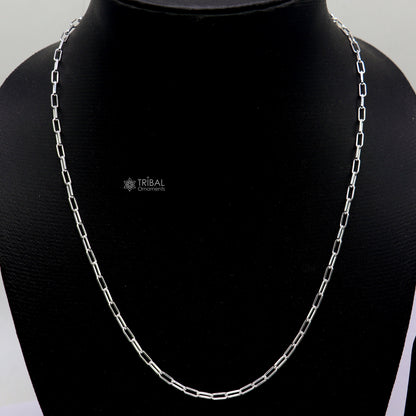 Sterling silver 18-inch 2mm fancy paperclip chain necklace by Tribal Ornaments, handmade stylish jewelry from India.