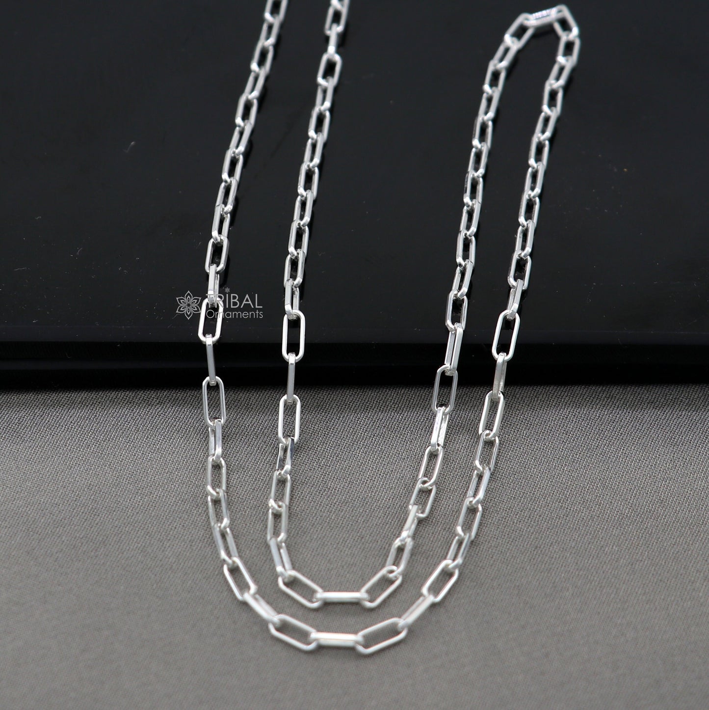 Sterling silver 18-inch 2mm fancy Paperclip chain necklace by TRIBAL ORNAMENTS, handcrafted stylish jewelry from India.
