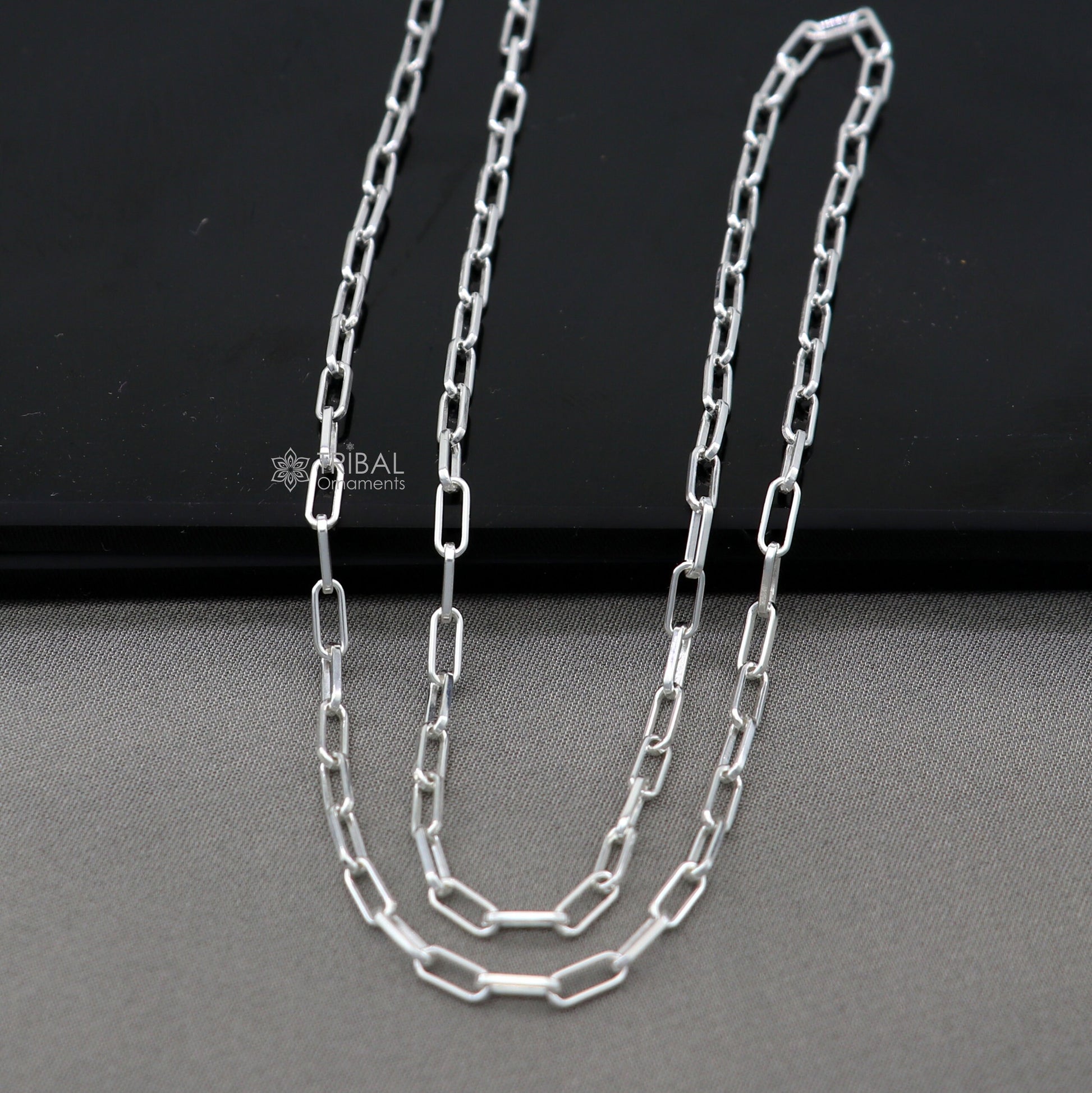 Sterling silver 18-inch 2mm fancy Paperclip chain necklace by TRIBAL ORNAMENTS, handcrafted stylish jewelry from India.