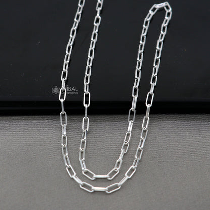 Sterling silver 18-inch 2mm fancy Paperclip chain necklace by TRIBAL ORNAMENTS, handcrafted stylish jewelry from India.