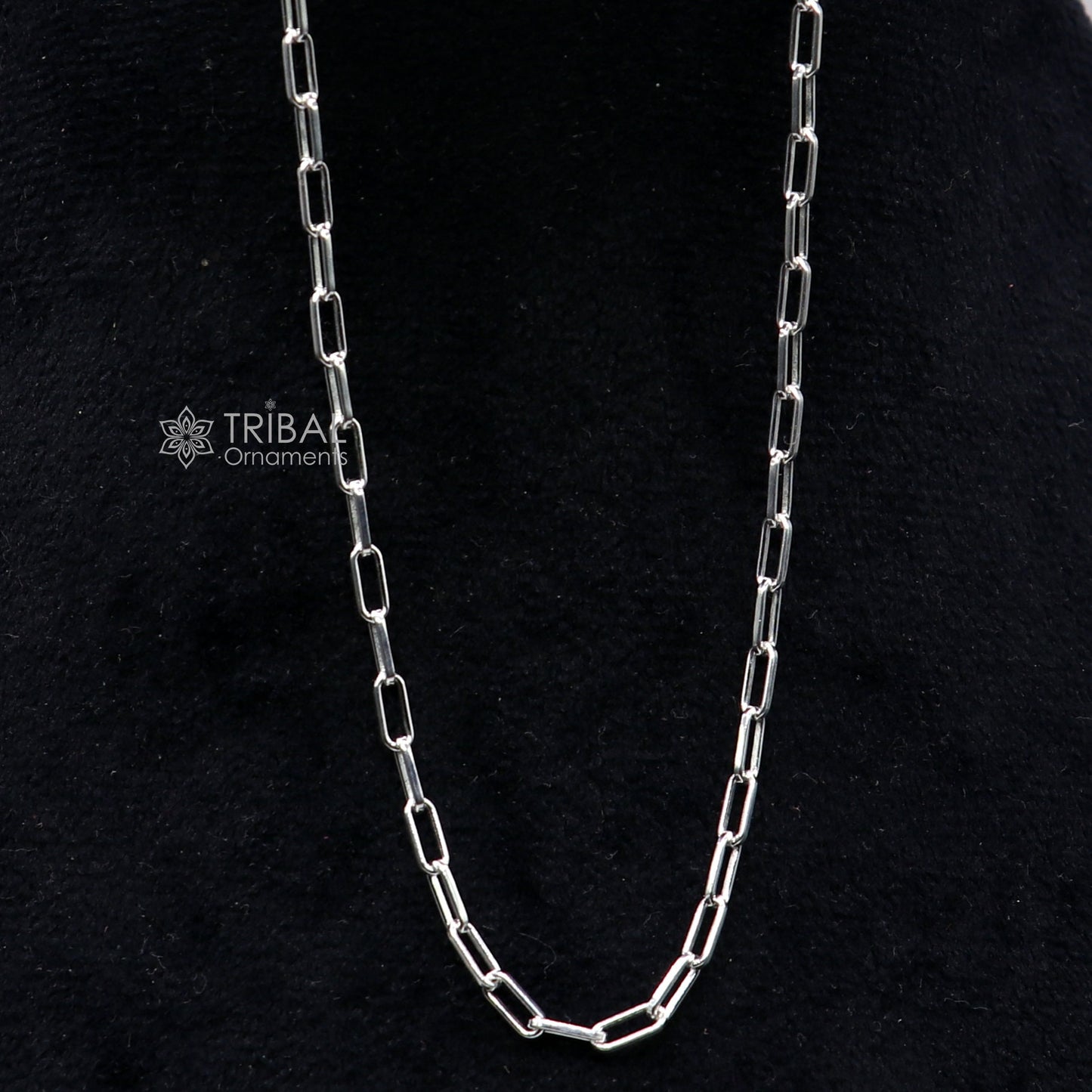 Sterling silver 18-inch 2mm fancy paperclip chain necklace by TRIBAL ORNAMENTS, handmade stylish jewelry from India.