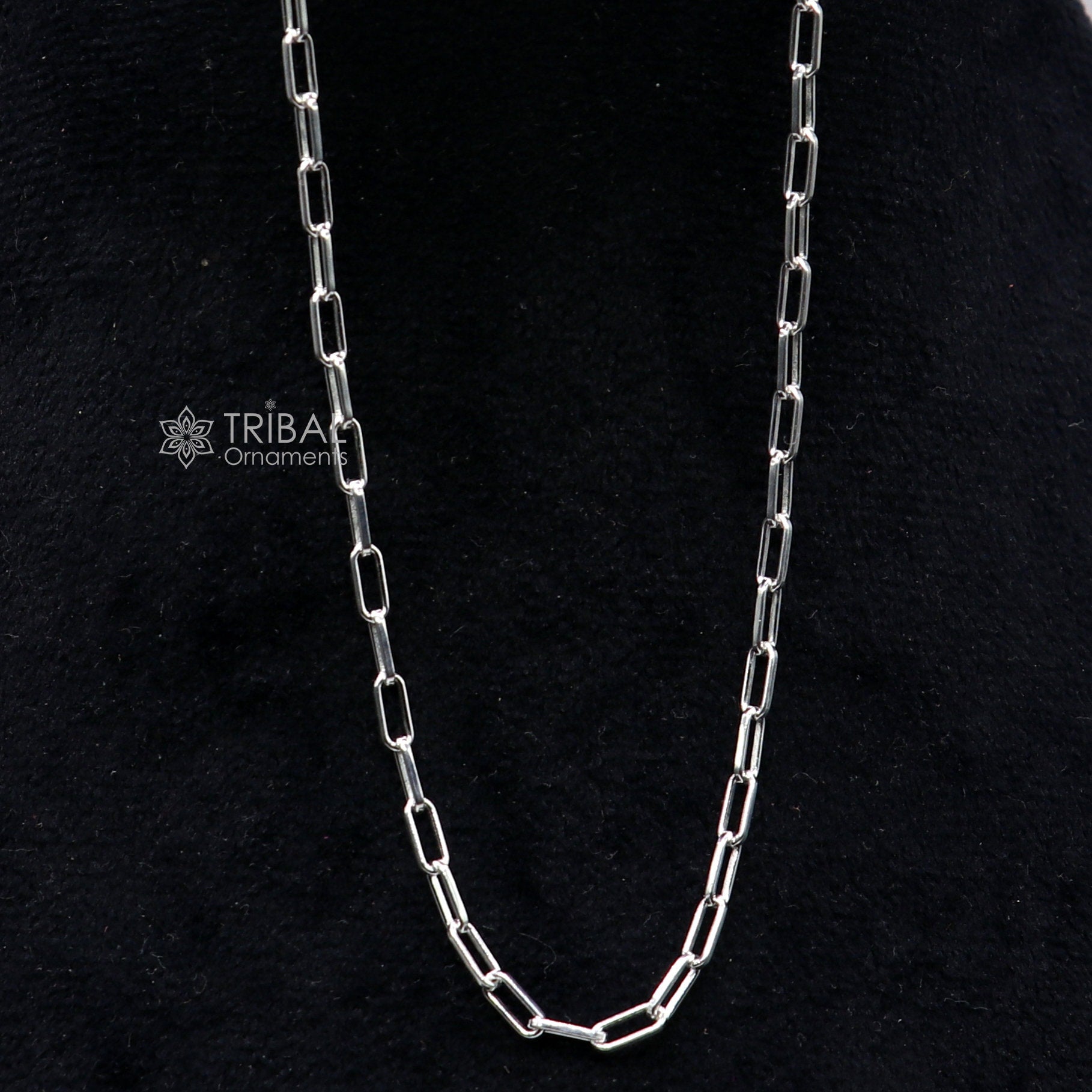 Sterling silver 18-inch 2mm fancy paperclip chain necklace by TRIBAL ORNAMENTS, handmade stylish jewelry from India.