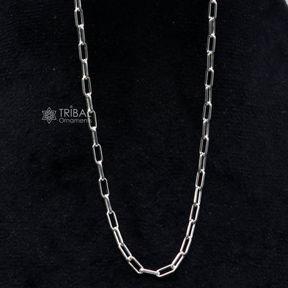 Sterling silver 18-inch 2mm fancy paperclip chain necklace by TRIBAL ORNAMENTS, handmade stylish jewelry from India.