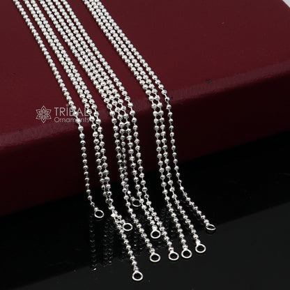 Sterling silver 2mm beaded ball chain anklet bracelet with delicate, lightweight design, perfect for belly dance or casual wear.