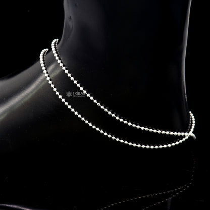 Sterling silver 2mm beaded ball chain anklet by Tribal Ornaments, lightweight and delicate, perfect for belly dance or casual wear.