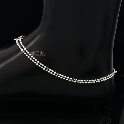 Sterling silver beaded anklet bracelet with 2mm ball chain, lightweight, delicate design, perfect for belly dance jewelry.