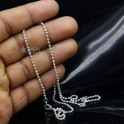 Sterling silver 2mm beaded ball chain anklet bracelet by TRIBAL ORNAMENTS, lightweight delicate jewelry perfect for belly dance or casual wear.