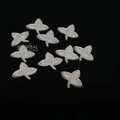 Solid silver 2x2 cm Lord Shiva bel patra leaves, handmade for puja worship, crafted by Tribal Ornaments.