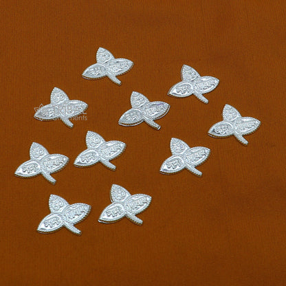 Solid silver Lord Shiva 10 bel Patra leaf for puja worship, handmade belva patra for Shiva offering and ritual use.