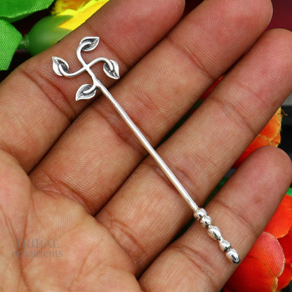 Handmade 3-inch solid 925 sterling silver kumkum sticks for eyeliner, kajal, surma, with vintage bridal style design.